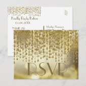 RSVP | Gouden Confetti Streams met Bokeh Achtergro Uitnodiging Briefkaart (Voorkant / Achterkant)