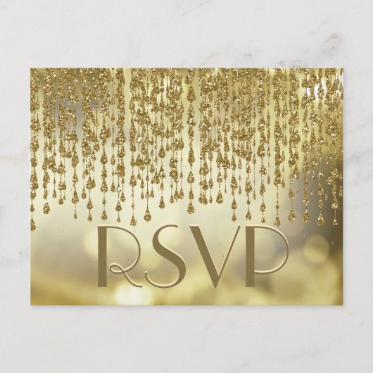 RSVP | Gouden Confetti Streams met Bokeh Achtergro Uitnodiging Briefkaart (Voorkant)