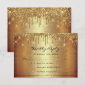 RSVP Gouden Drips Glitter Bruiloft Bruidsfeest Kaartje (Voorkant / Achterkant)