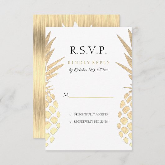RSVP gouden folie ananasappel tropische bruiloft (Voorkant / Achterkant)