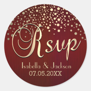 RSVP   Gouden Stippen en Bourgogne Rood   personal Ronde Sticker