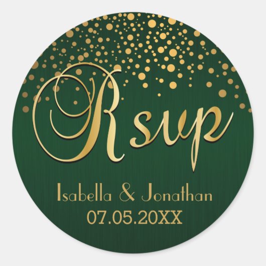 RSVP | Gouden Stippen en Groen | personaliseren Ronde Sticker (Voorkant)