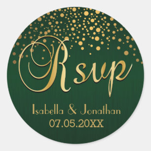 RSVP   Gouden Stippen en Groen   personaliseren Ronde Sticker