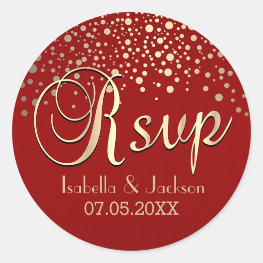 RSVP | Gouden Stippen en Rood | personaliseren Ronde Sticker (Voorkant)