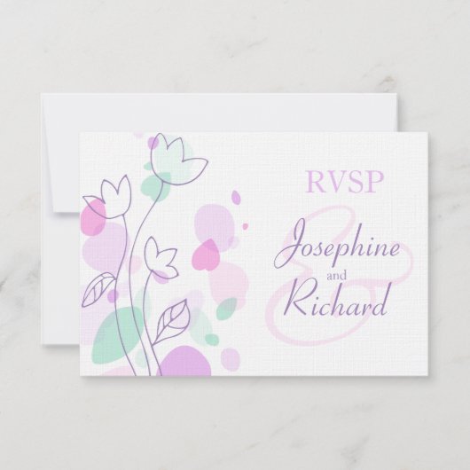 RSVP Grafische moderne bloembladen bruiloft paars (Voorkant)