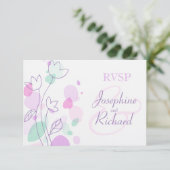 RSVP Grafische moderne bloembladen bruiloft paars (Staand voorkant)