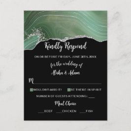 RSVP Green Agate Silver Glitter over zwart Briefkaart