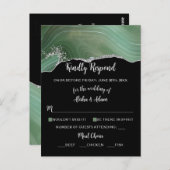 RSVP Green Agate Silver Glitter over zwart Briefkaart (Voorkant / Achterkant)