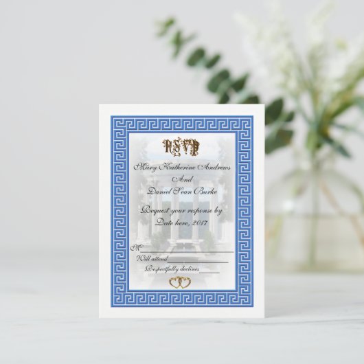 RSVP Grieks Sleutel ontwerp Kaartje (Staand voorkant)