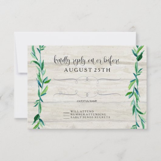 RSVP Grijs Hout Laurel Leaf Moderne Typografie (Voorkant)