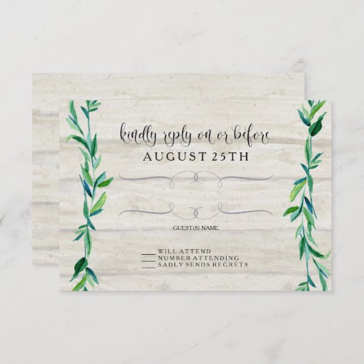 RSVP Grijs Hout Laurel Leaf Moderne Typografie (Voorkant / Achterkant)