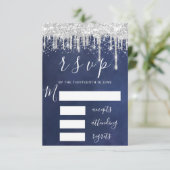 RSVP Grijs Zilveren Druppels Bruids Trouw Navy Gli (Staand voorkant)