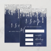 RSVP Grijs Zilveren Druppels Bruids Trouw Navy Gli (Voorkant / Achterkant)