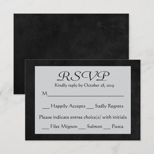 RSVP Grijs & Zwart Krijtbord Wedding Response Kaar (Voorkant / Achterkant)