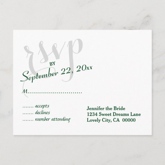 RSVP groen of elke kleur bruiloft reactie Uitnodiging Briefkaart (Achterkant)