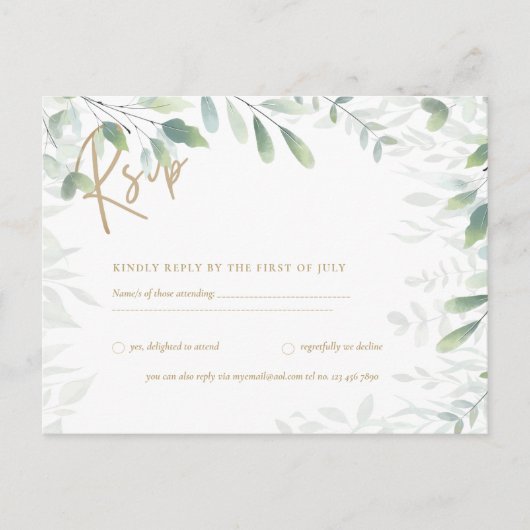 RSVP -  Groene Bladeren Goud  Ansichtkaart Briefkaart (Voorkant)