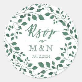 RSVP | Groene bladeren krans monogram bruiloft Ronde Sticker