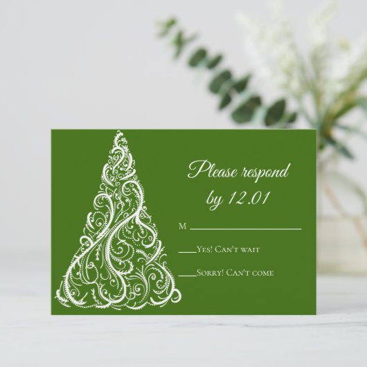 RSVP Groene kerstboom Winterbruiloft (Staand voorkant)