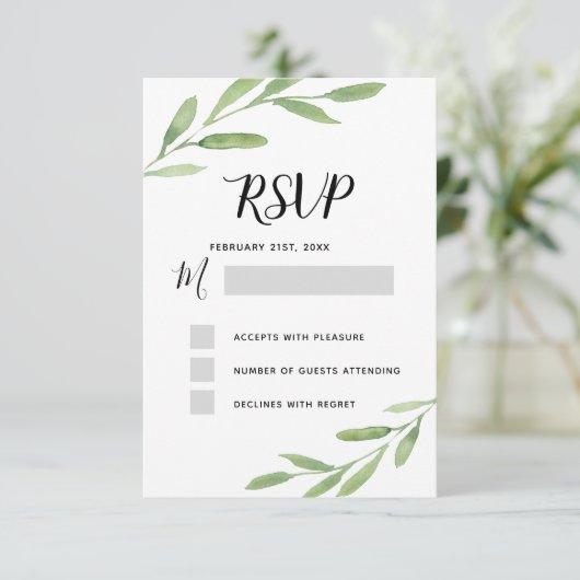 RSVP Groenery Rustiek Eenvoudig Elegant Aquarel Kaart (Staand voorkant)