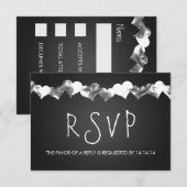 RSVP Grunge Hearts Black Weddenschap Kaartje (Voorkant / Achterkant)