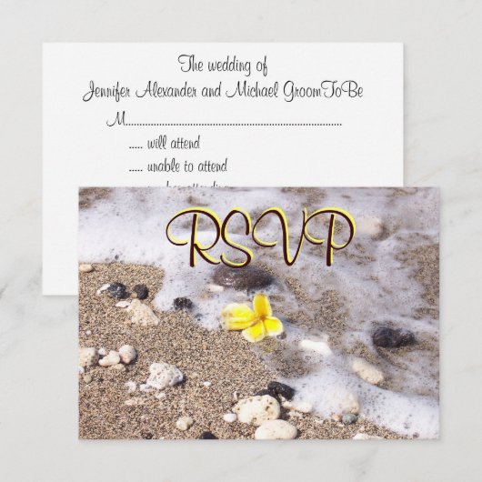 RSVP Guest Reply Enclosure Seashells, Plumeria Kaartje (Voorkant / Achterkant)