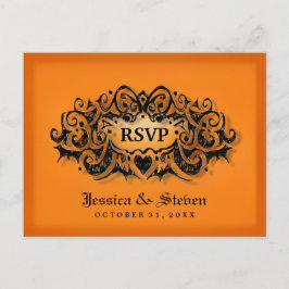 RSVP Halloween Bold Sinaasappel Zwart bruiloft Bri Uitnodiging Briefkaart