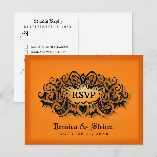 RSVP Halloween Bold Sinaasappel Zwart MENU Briefka (Voorkant / Achterkant)