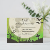RSVP Halloween bruiloft - groen met volle maan (Staand voorkant)