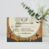 RSVP Halloween bruiloft in sinaasappel met maan (Staand voorkant)