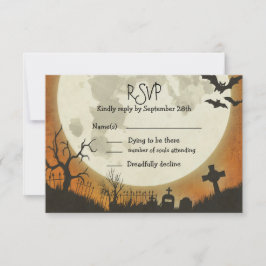 RSVP Halloween bruiloft in sinaasappel met maan Kaartje