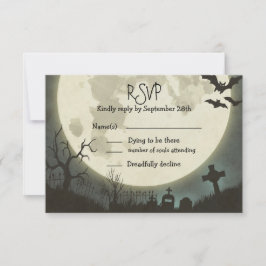 RSVP Halloween bruiloft met volle maan en begraafp Kaartje