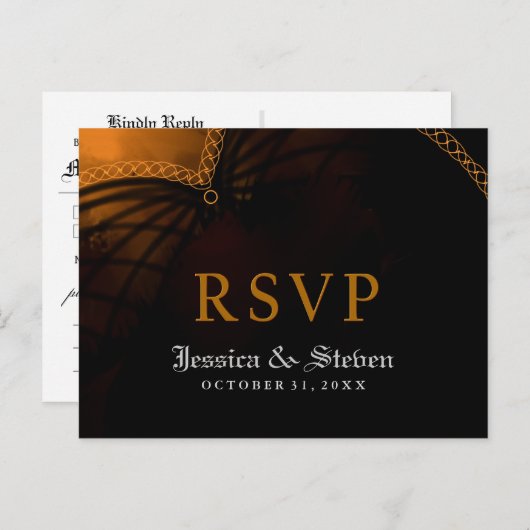 RSVP Halloween Gothic Wedding MENU Briefkaart (Voorkant / Achterkant)