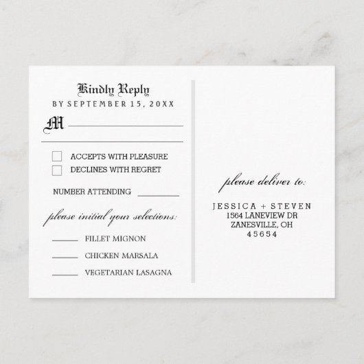 RSVP Halloween Gothic Wedding MENU Briefkaart (Achterkant)