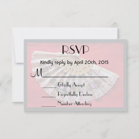 RSVP  Hand Held Fan op een rode achtergrond (Achterkant)