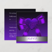 RSVP Heart Deep Paars Silver 21st Birthday Kaart (Voorkant / Achterkant)