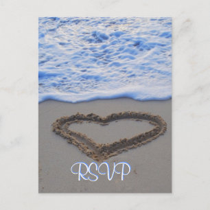 RSVP Heart in Sand at Beach Uitnodiging Briefkaart