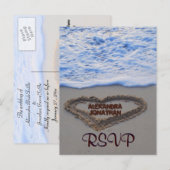 RSVP Heart in Sand at Beach Uitnodiging Briefkaart (Voorkant / Achterkant)