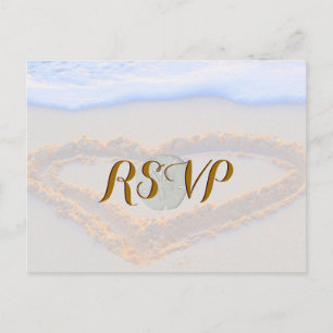 RSVP Heart in Sand at Beach Uitnodiging Briefkaart