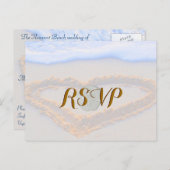 RSVP Heart in Sand at Beach Uitnodiging Briefkaart (Voorkant / Achterkant)