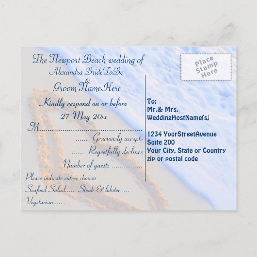 RSVP Heart in Sand at Beach Uitnodiging Briefkaart (Achterkant)