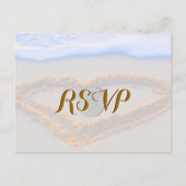 RSVP Heart in Sand at Beach Uitnodiging Briefkaart (Voorkant)