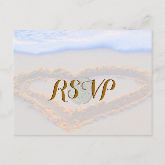 RSVP Heart in Sand at Beach Uitnodiging Briefkaart (Voorkant)