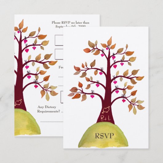 RSVP - herfst/Herfst - hartboomkaarten voor bruilo (Voorkant / Achterkant)