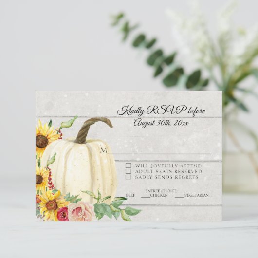 RSVP Herfst Sunflower Pumpkin Blush Red w White Wo Kaart (Staand voorkant)