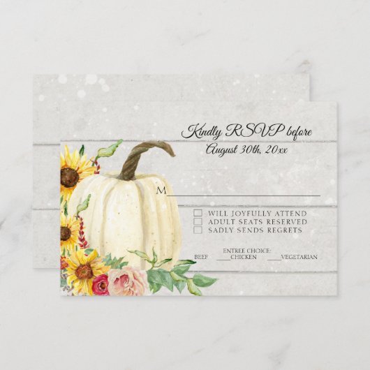 RSVP Herfst Sunflower Pumpkin Blush Red w White Wo Kaart (Voorkant / Achterkant)