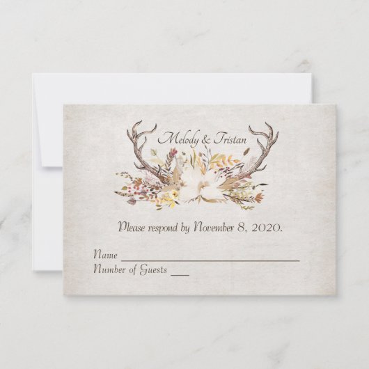 RSVP-herfstbouquet met hertengeweien RSVP Kaartje (Voorkant)
