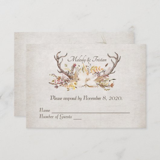 RSVP-herfstbouquet met hertengeweien RSVP Kaartje (Voorkant / Achterkant)