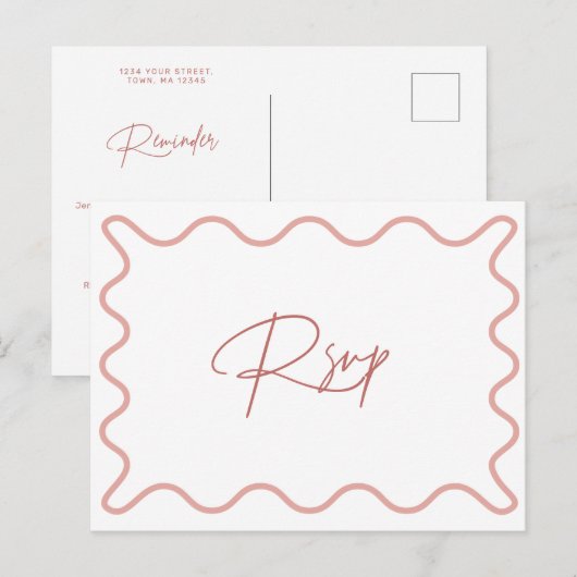 RSVP-herinneringsbrief Wavy Border RSVP Briefkaart (Voorkant / Achterkant)