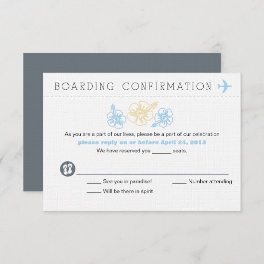 RSVP Hibiscus Flower Boarding Pass (Voorkant / Achterkant)