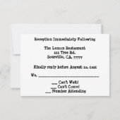 RSVP hoefijzer Weddenschap Reception Kaart (Achterkant)